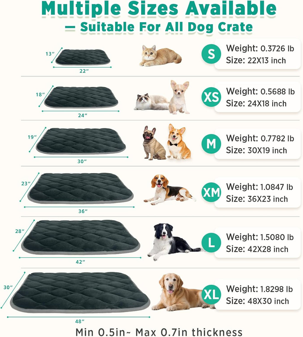 Dog Crate Pad for Dog Cages Flat Crate Mat Kennel Pad with Anti-Slip Bottom Machine Washable for Pet Bed Sleeping (S 24X18'', Grey Mat)