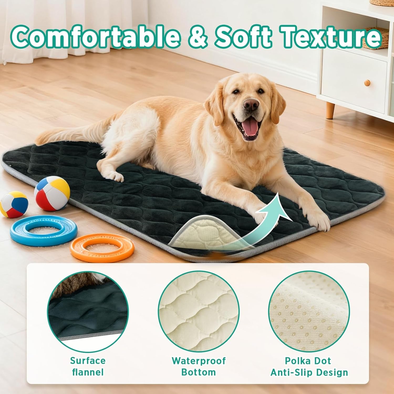 Dog Crate Pad for Dog Cages Flat Crate Mat Kennel Pad with Anti-Slip Bottom Machine Washable for Pet Bed Sleeping (S 24X18'', Grey Mat)