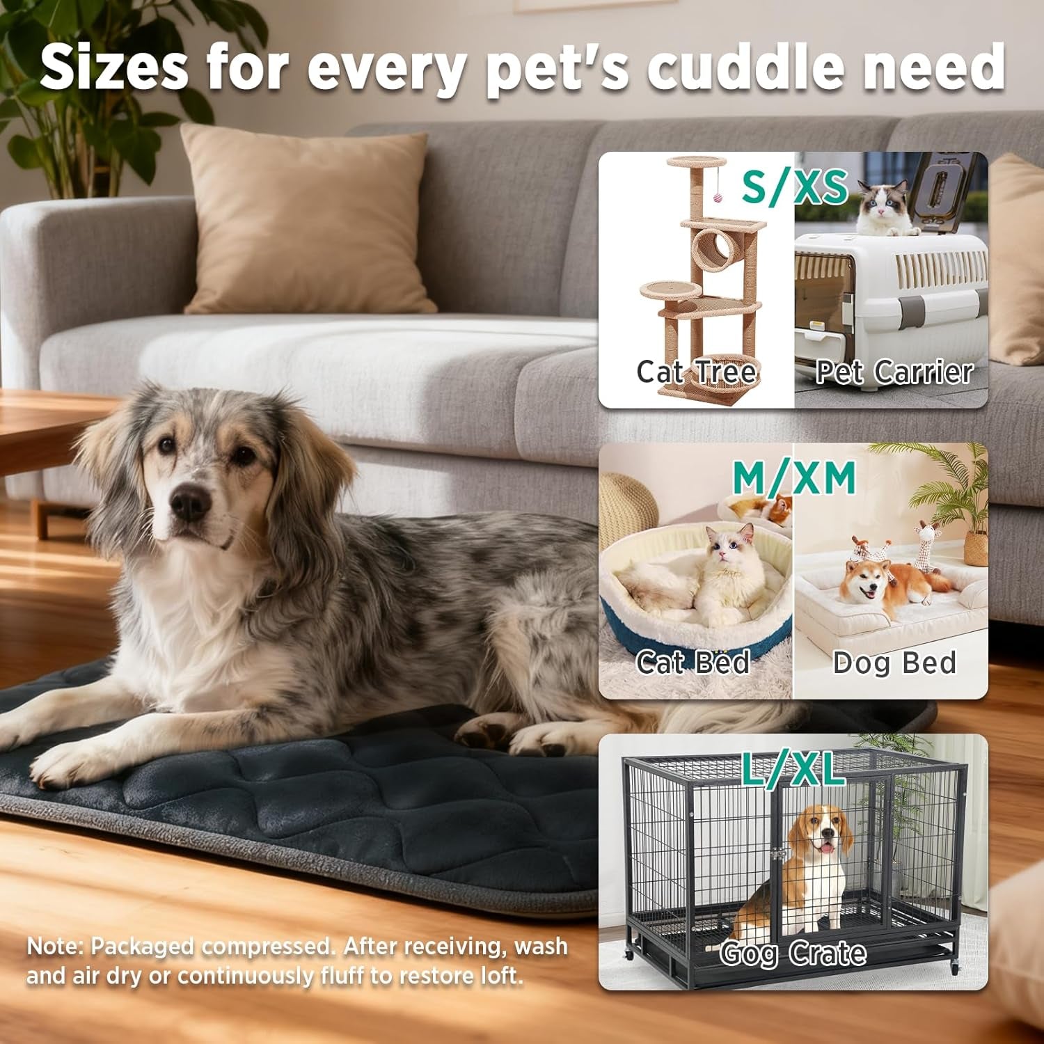 Dog Crate Pad for Dog Cages Flat Crate Mat Kennel Pad with Anti-Slip Bottom Machine Washable for Pet Bed Sleeping (S 24X18'', Grey Mat)